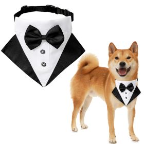 wedding suit dog collar pet saliva towel dog wedding triangle scarf (Color: Black and white striped triangular scarf collar suit, size: M)
