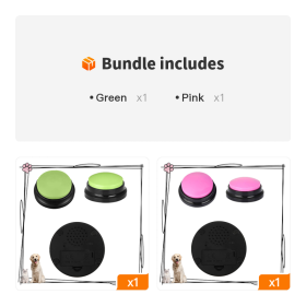 Dog Talking Button For Communication; Voice Recording Button Pet Training Buzzer; Dog Buttons (Color: Green+Pink)