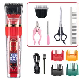 Dog Hair Clippers Set Low Noise Rechargeable Cordless For Dogs; Dog Grooming Clippers (Items: Set Version, Color: Red)