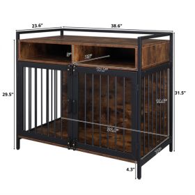 38.6 "Furniture Dog Cage, Metal Heavy Duty Super Sturdy Dog Cage, Dog Crate for Small/Medium Dogs, Double Door and Double Lock, with Storage and Anti-