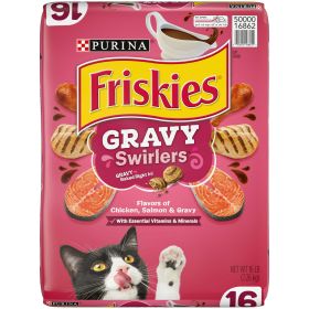 Friskies Gravy Swirlers Savory Chicken & Salmon Dry Cat Food, 16 lb Bag