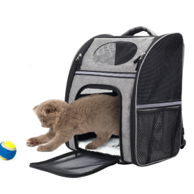 FluffyDream Pet Carrier Backpack for Large/Small Cats and Dogs; Puppies; Safety Features and Cushion Back Support for Travel; Hiking; Outdoor Use; Bla