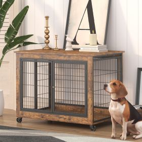 Furniture Dog Cage Crate with Double Doors(Rustic Brown; 38.58''W*25.2''D*27.17''H)