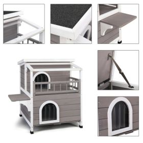 HOBBYZOO Wooden Cat house 2-Story Indoor Outdoor Luxurious Cat Shelter House with Transparent Canopy; Large Balcony; Openable Weatherproof Roof; Doubl