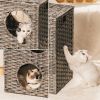 Rattan Cat Litter; Cat Bed with Rattan Ball and Cushion; Grey