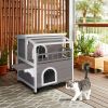 HOBBYZOO Wooden Cat house 2-Story Indoor Outdoor Luxurious Cat Shelter House with Transparent Canopy; Large Balcony; Openable Weatherproof Roof; Doubl