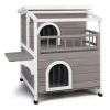 HOBBYZOO Wooden Cat house 2-Story Indoor Outdoor Luxurious Cat Shelter House with Transparent Canopy; Large Balcony; Openable Weatherproof Roof; Doubl