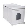 Cat Washroom Bench, Wood Litter Box Cover with Spacious Inner, Ventilated Holes, Removable Partition, Easy Access, White XH