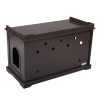 Cat Washroom Bench, Wood Litter Box Cover with Spacious Inner, Ventilated Holes, Removable Partition, Easy Access,Chocolate Brown