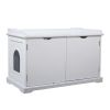 Cat Washroom Bench, Wood Litter Box Cover with Spacious Inner, Ventilated Holes, Removable Partition, Easy Access, White XH
