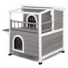 HOBBYZOO Wooden Cat house 2-Story Indoor Outdoor Luxurious Cat Shelter House with Transparent Canopy; Large Balcony; Openable Weatherproof Roof; Doubl