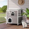 HOBBYZOO Wooden Cat house 2-Story Indoor Outdoor Luxurious Cat Shelter House with Transparent Canopy; Large Balcony; Openable Weatherproof Roof; Doubl