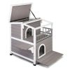 HOBBYZOO Wooden Cat house 2-Story Indoor Outdoor Luxurious Cat Shelter House with Transparent Canopy; Large Balcony; Openable Weatherproof Roof; Doubl