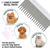 Pet Comb with Long & Short Stainless Steel Teeth for Removing Matted Fur; Knots & Tangles  Detangler Tool Accessories for Safe & Gentle DIY Dog & C
