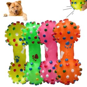 1pcs Pet Dog Cat Puppy Sound Polka Dot Squeaky Toy Rubber Dumbbell Chewing Funny Toy (Color: green, size: M)
