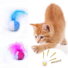 1 Pcs Pet Cat Bell Toy Plush Ball Plus Feather Shuttlecock Throwing Toy Funny Pet Dog Cat Interactive Toy (Color: Blue)