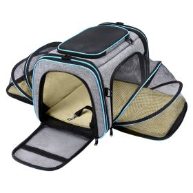Pet Carrier Expandable Foldable Soft Dog Bag Backpack 5 Open Doors Reflective Tapes Pet Travel Bag Carrier for Cats (Color: Black)