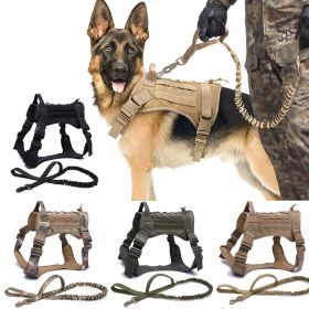 Tactical Dog Harness Pet Training Vest Dog Harness And Leash Set For Large Dogs German Shepherd K9 Padded Quick Release Harness (Color: Brown Harness, size: M)