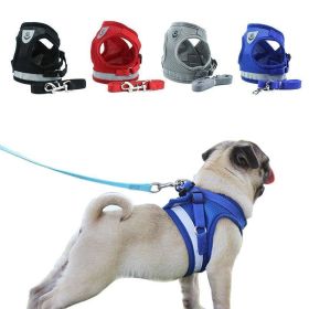 Summer Strap-style Dog Leash Adjustable Reflective Vest Walking Lead for Puppy Polyester Mesh Harness Small Dog Collars (Color: Blue, size: L)