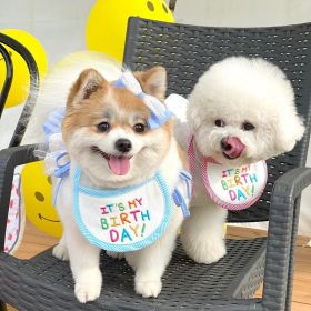 New Happy Birthday Embroidery Dog bib Pet Cat Dog bib Mouth towel (Color: Blue, size: S)