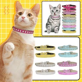 Super Shining Diamond Rhinestone Cat Collar Puppy Baby Dog Cat Collar Leather Strap Kitten Accessories Adjustable Puppy Collar (Color: yellow, size: 35cm)