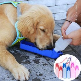 250/500ml Dog Water Bottle Feeder With Bowl Plastic Portable Water Bottle Pets Outdoor Travel Pet Drinking Water Feeder (Metal Color: Blue, size: 250ML)