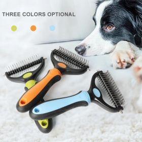 Professional Pet Deshedding Brush 2 Sided Dematting Dog Comb Cat Brush Rake Puppy Grooming Tools Undercoat Shedding Flying Hair (Color: Orange, size: S)
