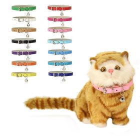 PU Leather Leash Pet Dog Collar Pet Supplies DIY Japanese Bell Cat Collar Bell (Color: Khaki, size: 25cm)