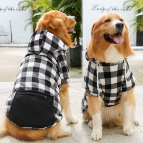 1pc Black Plaid Zip Pocket Pet Sweatshirt; Dog Clothes For Puppy And Cat; Pet Apparel (Color: Black, size: XL)