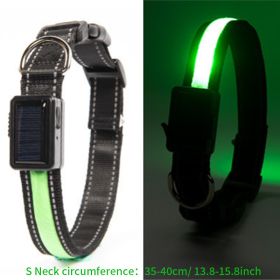 Solar And USB Rechargeable Light Up Pet Collar Waterproof LED Dog & Cat Collars For Night Walking (Color: Fluorescent Green, size: S)