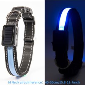 Solar And USB Rechargeable Light Up Pet Collar Waterproof LED Dog & Cat Collars For Night Walking (Color: Blue, size: M)