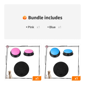 Dog Talking Button For Communication; Voice Recording Button Pet Training Buzzer; Dog Buttons (Color: Pink+Blue)