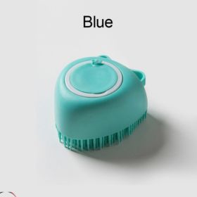 Softness Silicone Pet Brush For Dog & Cat; Dog Hair Massage Bath Brush With Shower Gel Dispenser (Color: Heart Blue)
