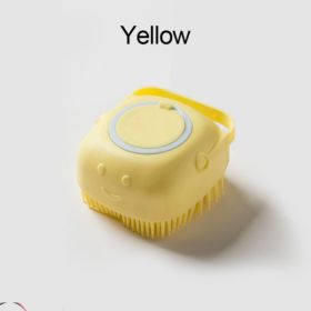 Softness Silicone Pet Brush For Dog & Cat; Dog Hair Massage Bath Brush With Shower Gel Dispenser (Color: Square Yellow)