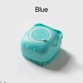 Softness Silicone Pet Brush For Dog & Cat; Dog Hair Massage Bath Brush With Shower Gel Dispenser (Color: Square Blue)