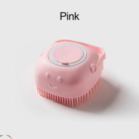 Softness Silicone Pet Brush For Dog & Cat; Dog Hair Massage Bath Brush With Shower Gel Dispenser (Color: Square Pink)