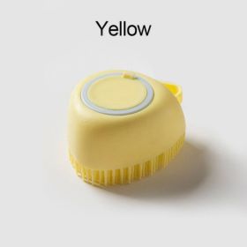 Softness Silicone Pet Brush For Dog & Cat; Dog Hair Massage Bath Brush With Shower Gel Dispenser (Color: Heart Yellow)