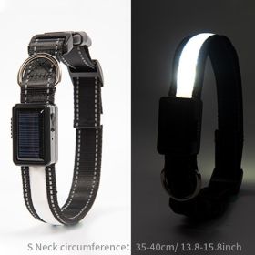 Solar And USB Rechargeable Light Up Pet Collar Waterproof LED Dog & Cat Collars For Night Walking (Color: White, size: S)