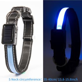 Solar And USB Rechargeable Light Up Pet Collar Waterproof LED Dog & Cat Collars For Night Walking (Color: Blue, size: S)