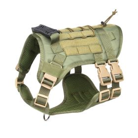 Tactical Dog Harness For Small Medium Large Dog; Dog Harness Vest With Soft Padded And D-Ring Collar (Color: Army Green, size: M)