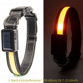 Solar And USB Rechargeable Light Up Pet Collar Waterproof LED Dog & Cat Collars For Night Walking (Color: yellow, size: L)