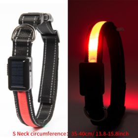 Solar And USB Rechargeable Light Up Pet Collar Waterproof LED Dog & Cat Collars For Night Walking (Color: Red, size: S)