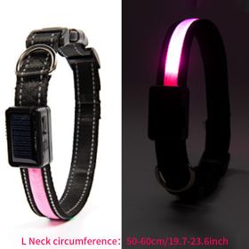 Solar And USB Rechargeable Light Up Pet Collar Waterproof LED Dog & Cat Collars For Night Walking (Color: Pink, size: L)