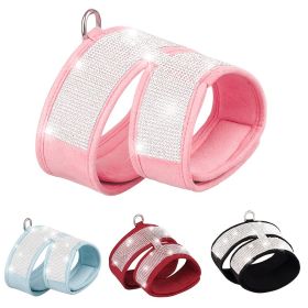 Pet Harness For Dog & Cat; Rhinestone Soft Cat Harness; Soft Dog Vest Harness For Outdoor Walking (Color: Pink, size: L)