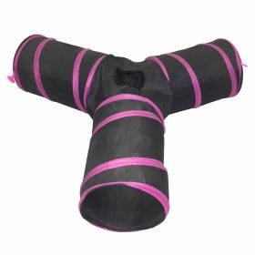 Pet Life 3-Way Kitting-Go-Seek Interactive Collapsible Passage Kitty Cat Tunnel (Color: Pink/Black)