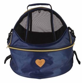 Pet Life 'Air-Venture' Dual-Zip Airline Approved Panoramic Circular Travel Pet Dog Carrier (Color: Navy)