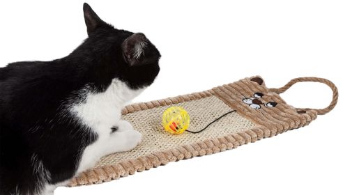 Pet Life Eco-Natural Sisal And Jute Hanging Carpet Kitty Cat Scratcher Lounge With Toy (Color: Brown)