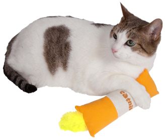 Pet Life Rectangular Duffle Crinkle Plush Faux Fur Teaser Catnip Kitty Cat Toy (Color: Orange)