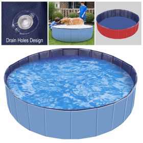 Foldable Pet Swimming Pool PVC Kiddie Baby Dog Swim Pool Bathing Tub Playmat Kids Pools (Color: Blue)