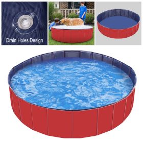 Foldable Pet Swimming Pool PVC Kiddie Baby Dog Swim Pool Bathing Tub Playmat Kids Pools (Color: Red)